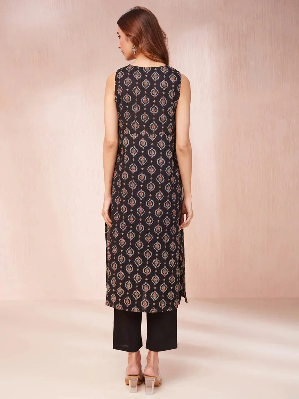 Yufta Black Ethnic Motifs Round Neck Straight Kurta | Grocsy