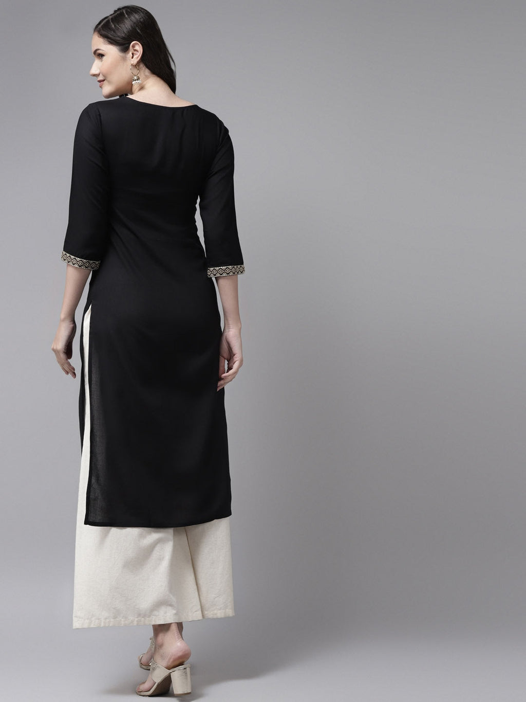 Yufta Black Ethnic Motifs Yoke Design Kurta | Grocsy