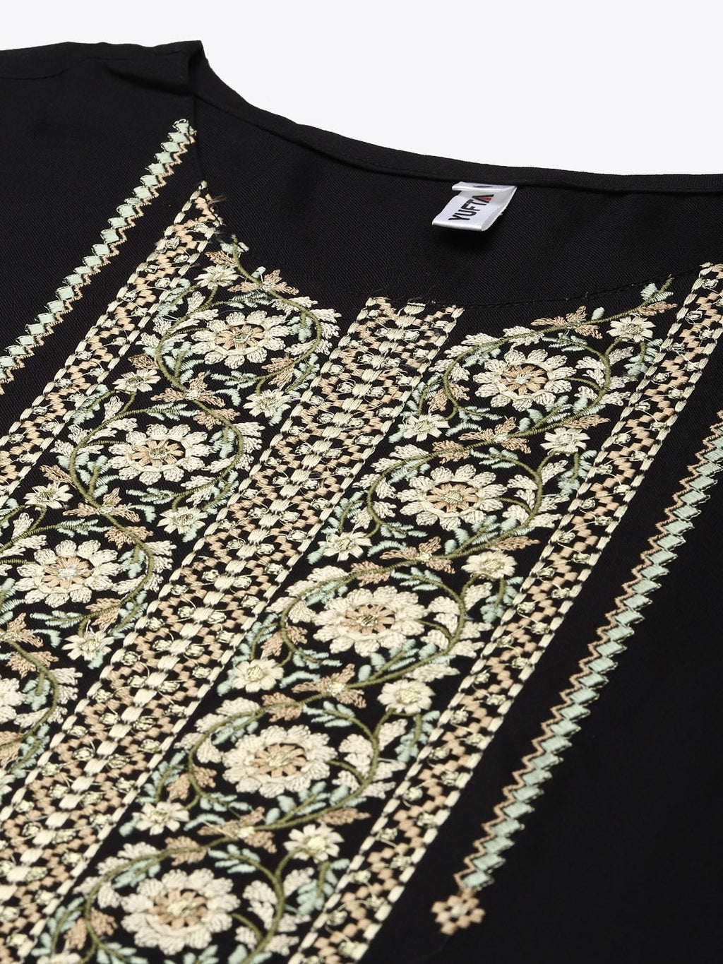 Yufta Black Ethnic Motifs Yoke Design Kurta | Grocsy