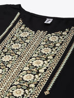 Yufta Black Ethnic Motifs Yoke Design Kurta | Grocsy