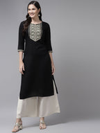 Yufta Black Ethnic Motifs Yoke Design Kurta | Grocsy