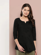 Yufta Black Floral Chikankari Embroidered Pure Cotton Top | Grocsy