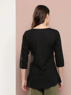 Yufta Black Floral Chikankari Embroidered Pure Cotton Top | Grocsy