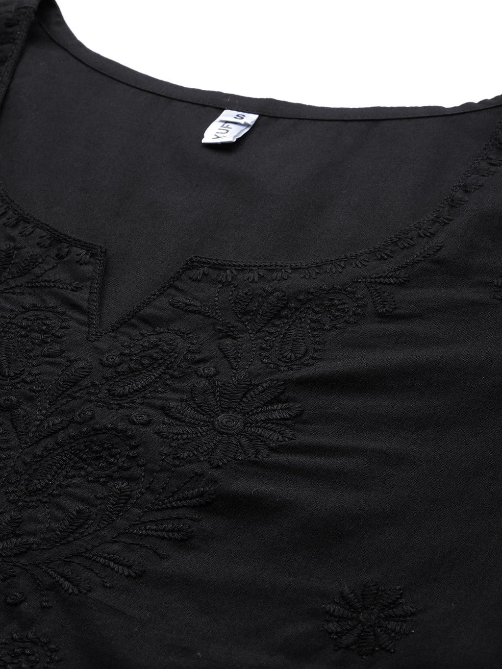 Yufta Black Floral Chikankari Embroidered Pure Cotton Top | Grocsy