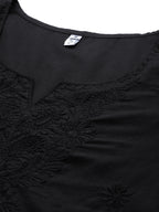 Yufta Black Floral Chikankari Embroidered Pure Cotton Top | Grocsy