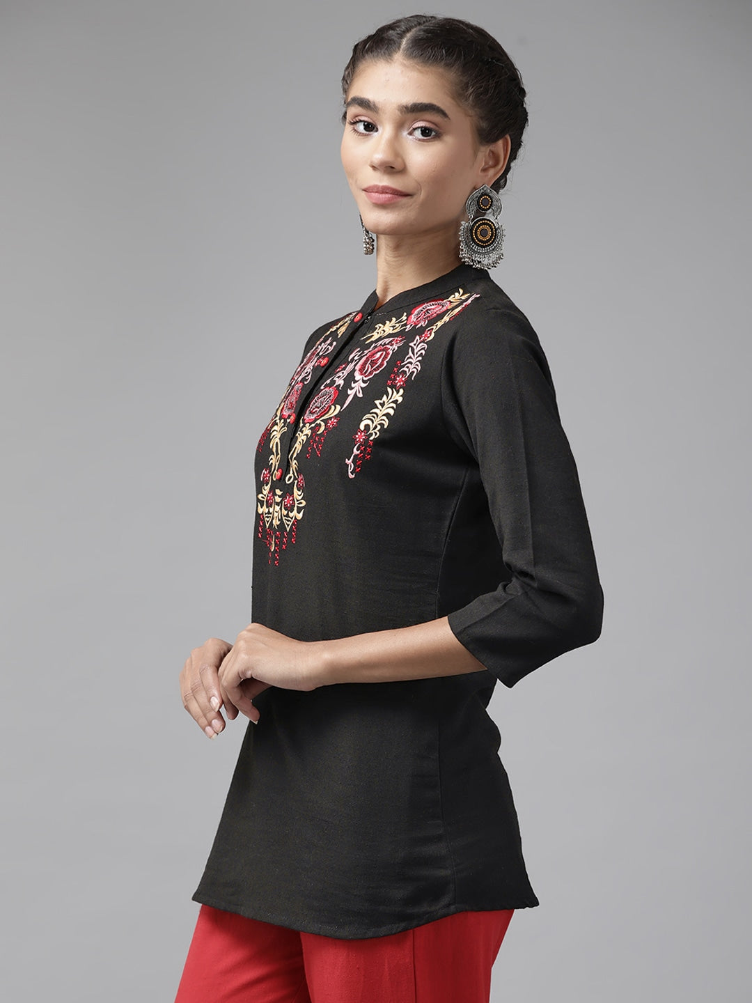 Yufta Black Floral Embroidered Top | Grocsy