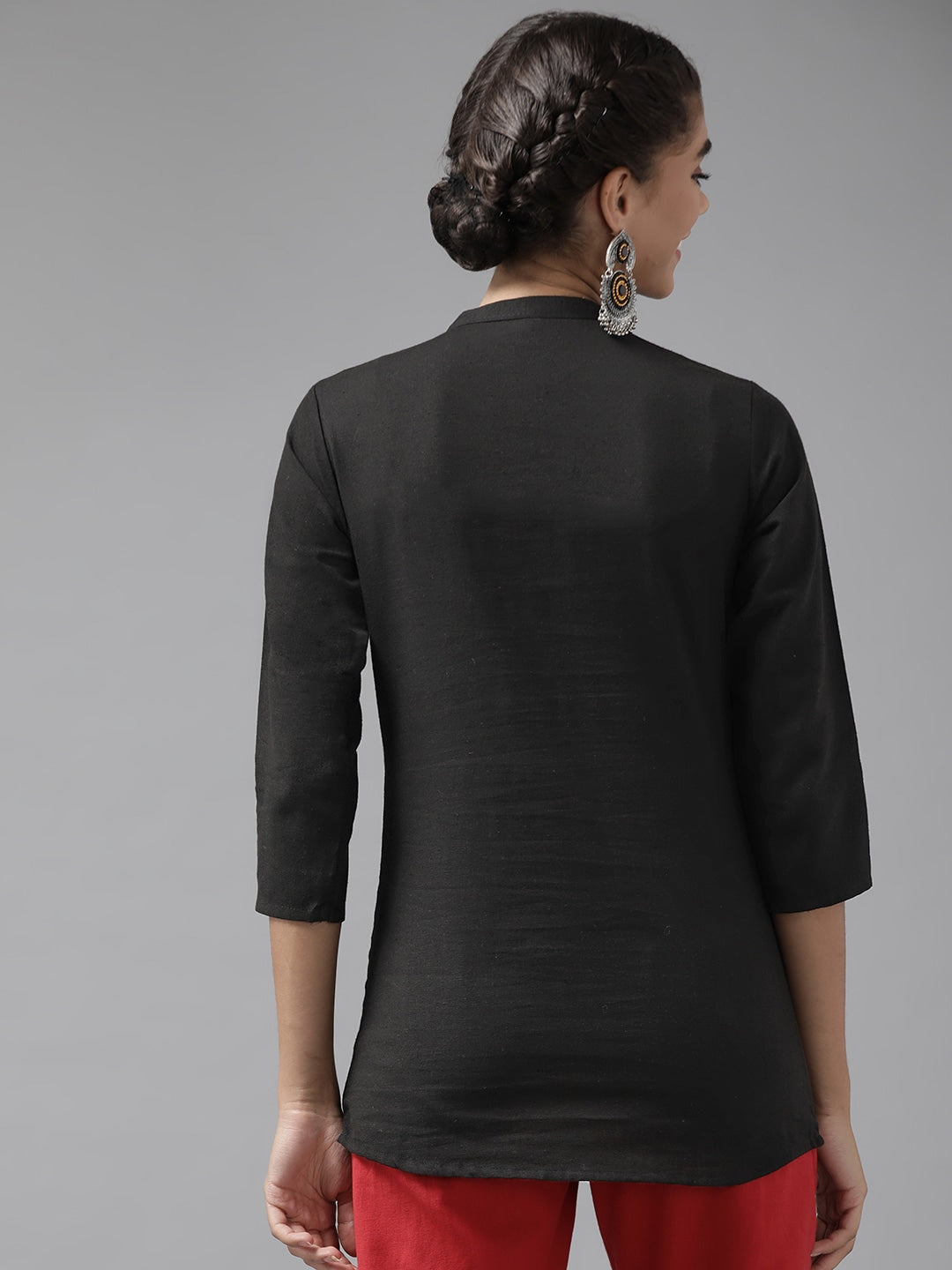 Yufta Black Floral Embroidered Top | Grocsy