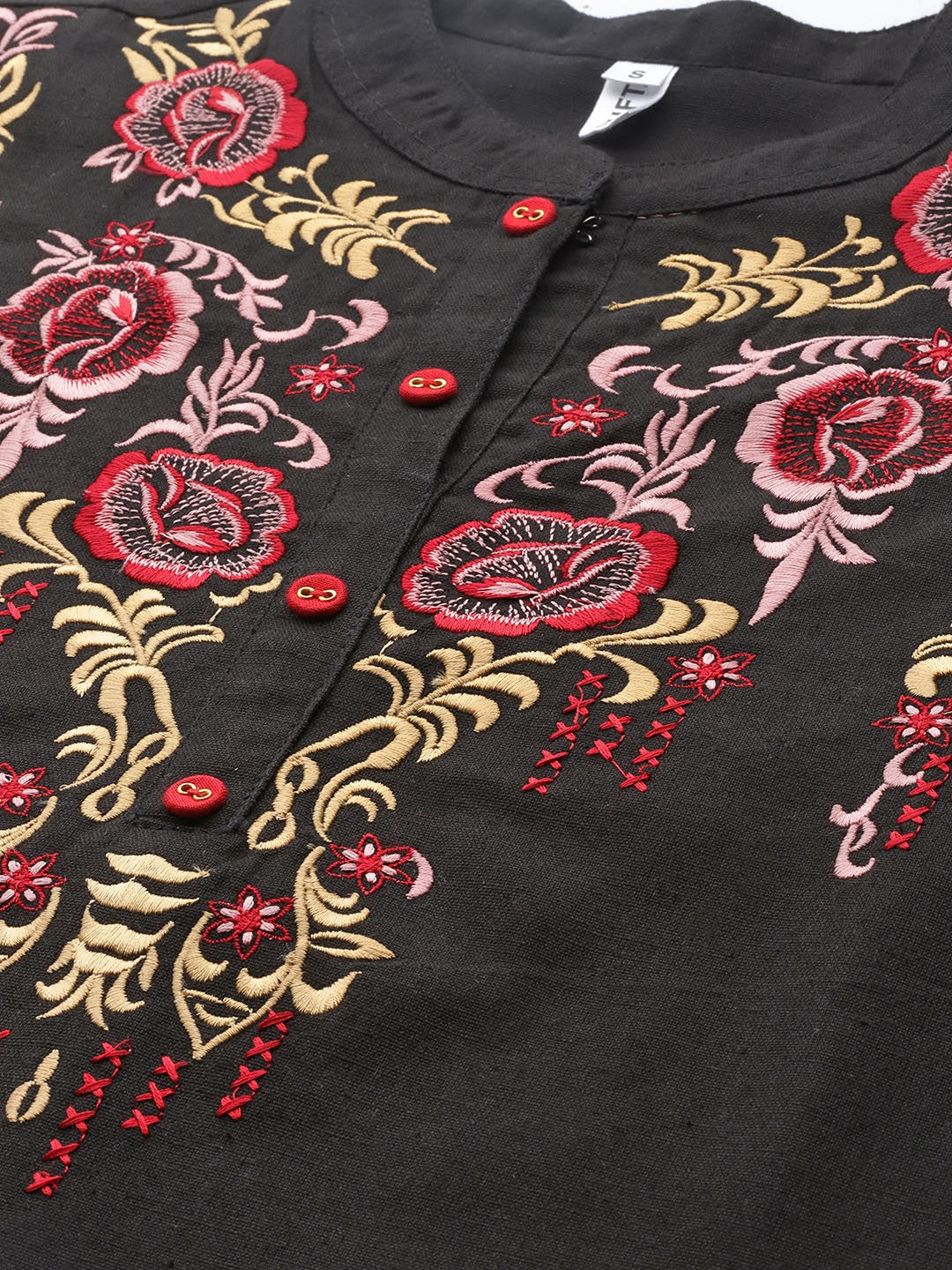 Yufta Black Floral Embroidered Top | Grocsy