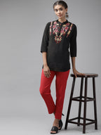 Yufta Black Floral Embroidered Top | Grocsy