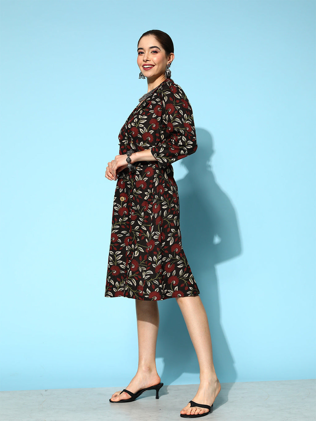 Yufta Black Floral Ethnic Dress | Grocsy