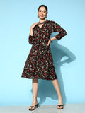 Yufta Black Floral Ethnic Dress | Grocsy