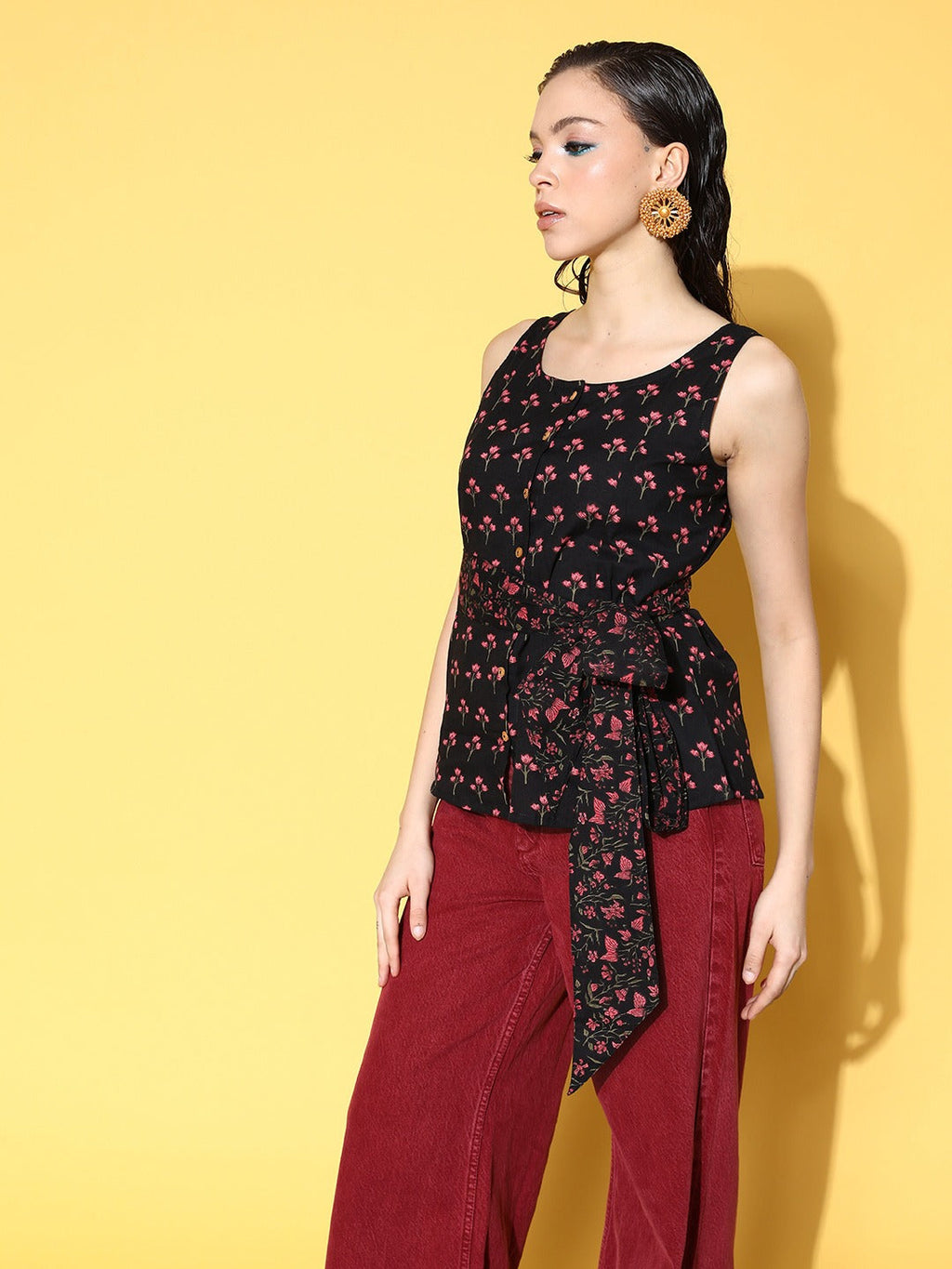 Yufta Black Floral Print Top | Grocsy