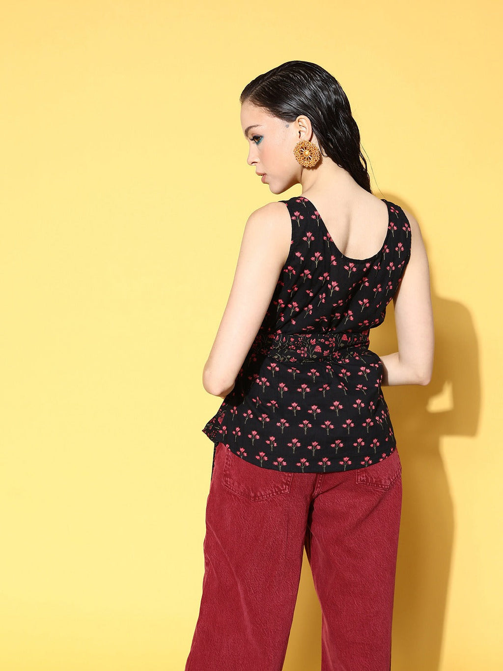 Yufta Black Floral Print Top | Grocsy