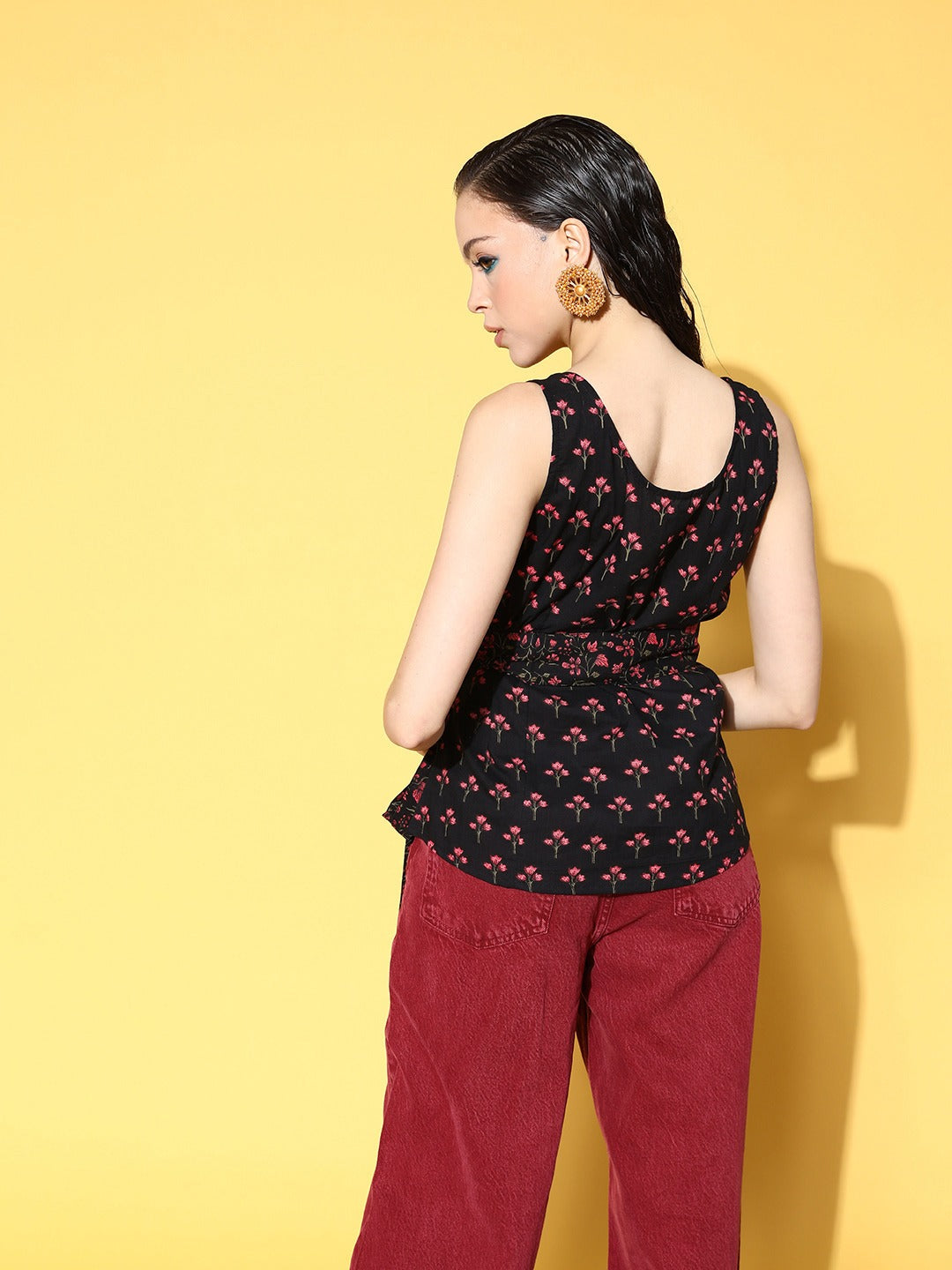 Yufta Black Floral Print Top | Grocsy