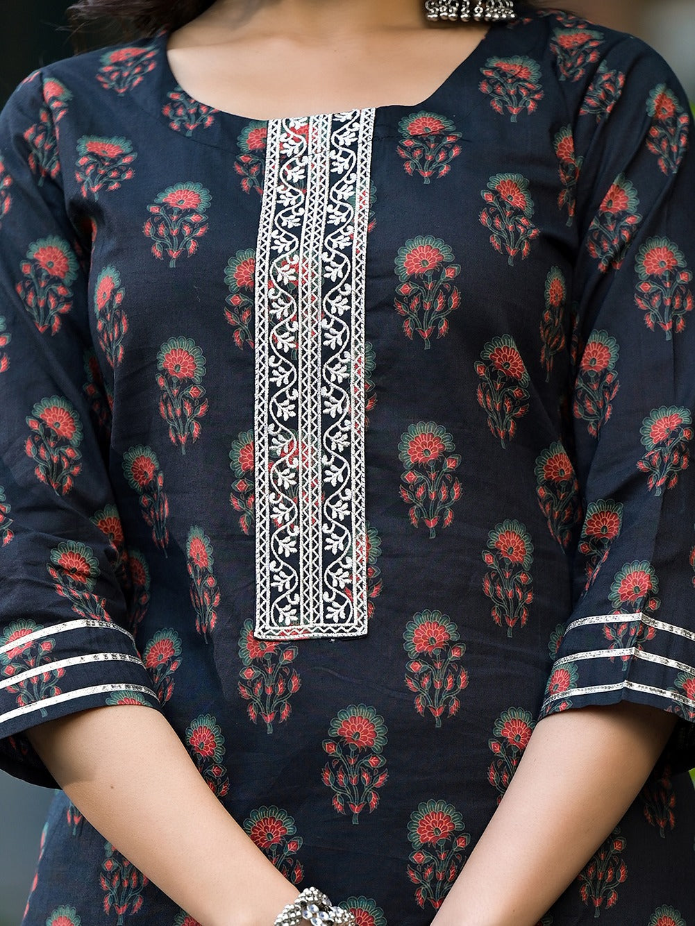 Yufta Black Floral Zari_Work Kurta Sharara With Dupatta Set | Grocsy