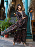 Yufta Black Floral Zari_Work Kurta Sharara With Dupatta Set | Grocsy