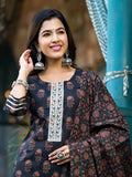 Yufta Black Floral Zari_Work Kurta Sharara With Dupatta Set | Grocsy