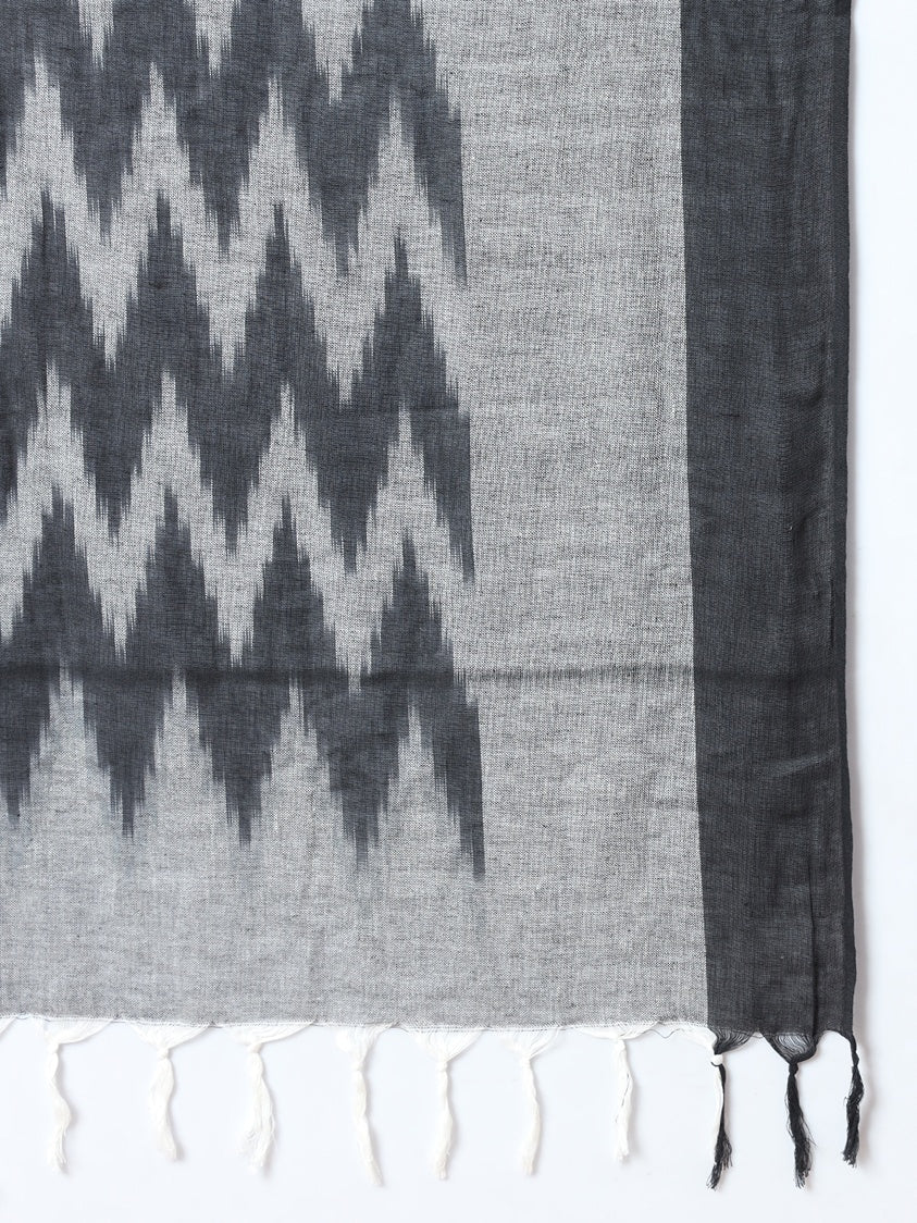 Yufta Black Ikat Print A-Line Kurta Pant And Dupatta Set | Grocsy