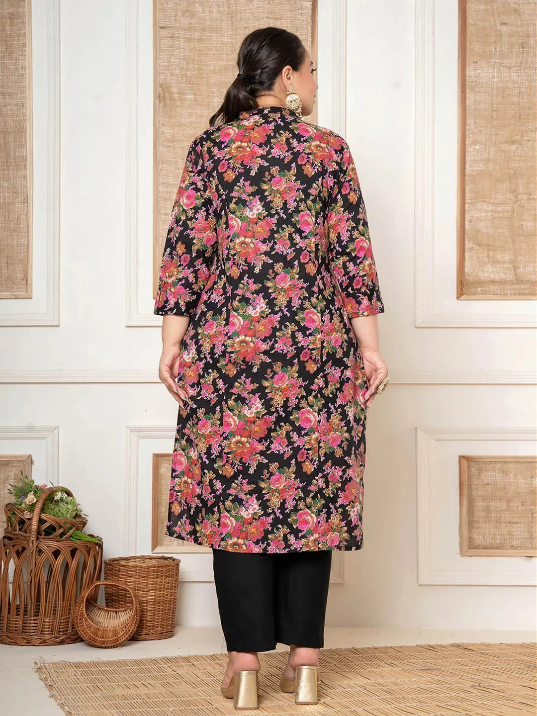 Yufta Black Kantha Work Plus Size Kurta Set With Pant | Grocsy