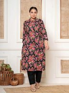 Yufta Black Kantha Work Plus Size Kurta Set With Pant | Grocsy