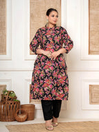 Yufta Black Kantha Work Plus Size Kurta Set With Pant | Grocsy