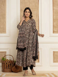 Yufta Black Paisley Print Anarkali Style Kurta And Trousers With Dupatta Set | Grocsy
