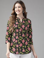 Yufta Black & Pink Floral Printed Top | Grocsy