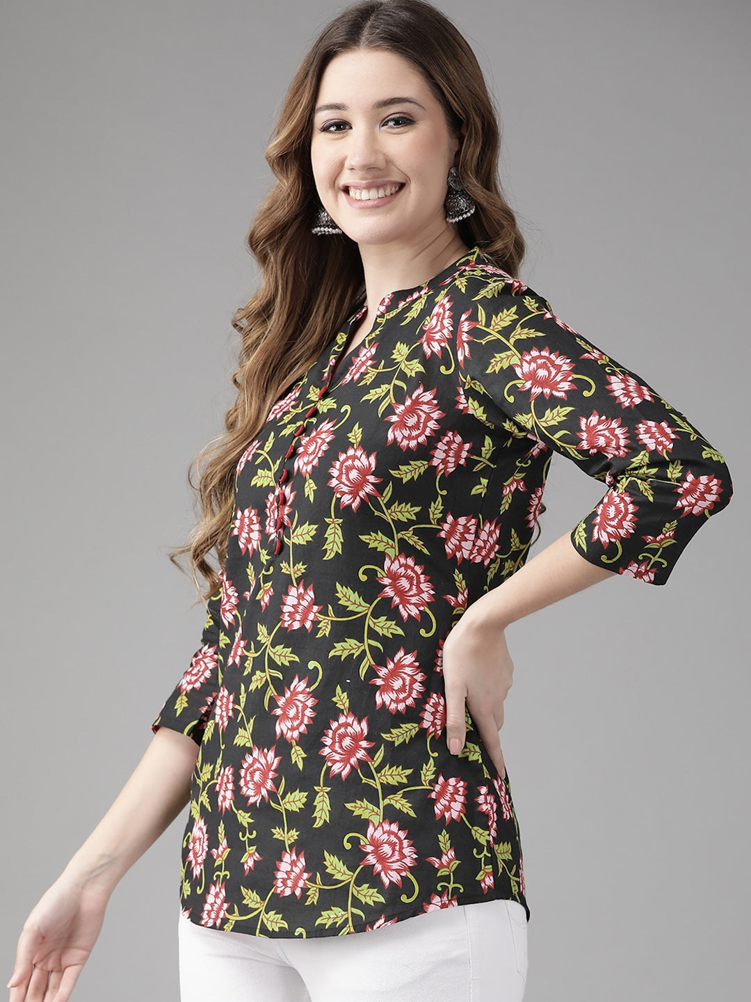 Yufta Black & Pink Floral Printed Top | Grocsy
