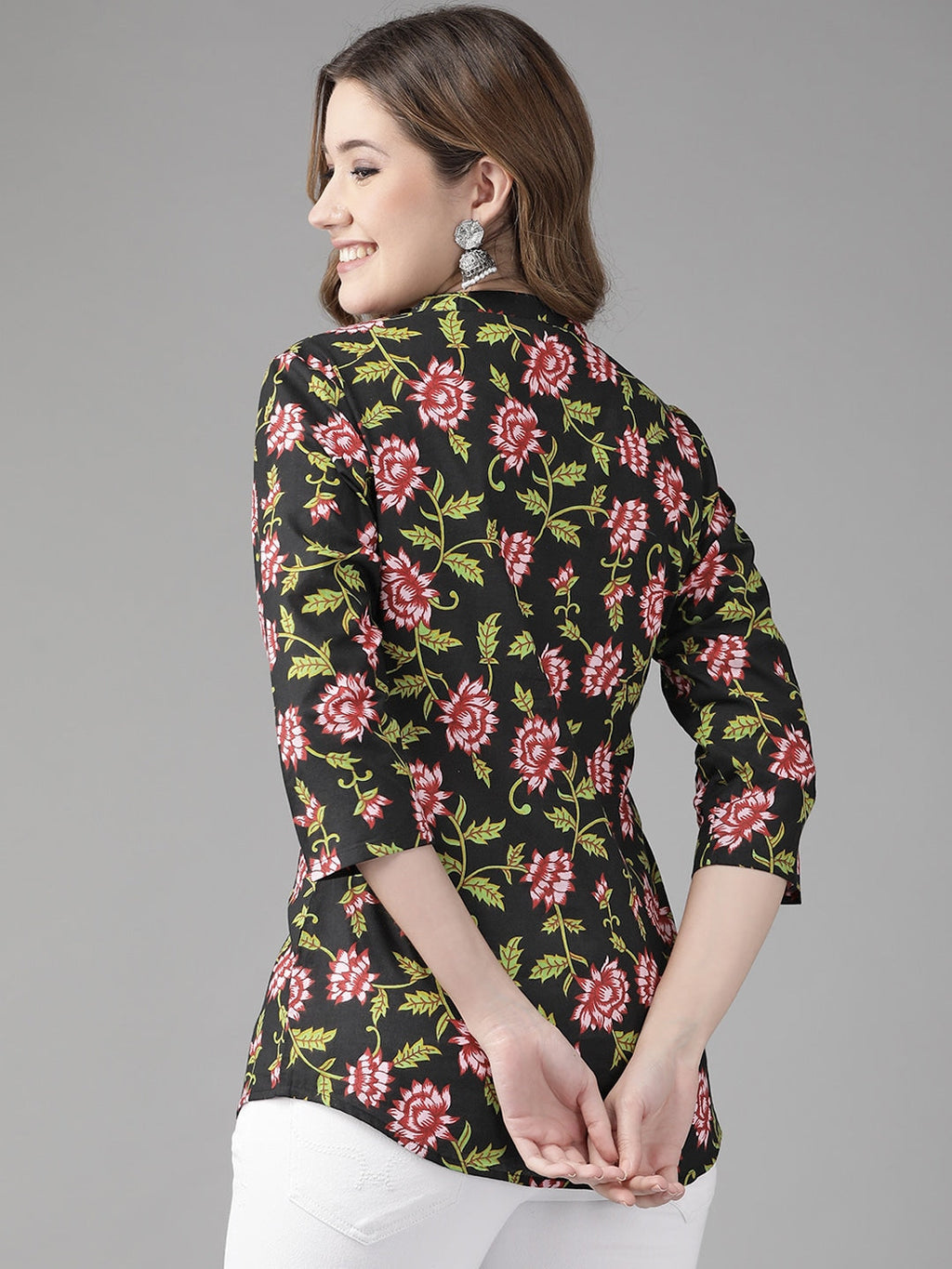 Yufta Black & Pink Floral Printed Top | Grocsy