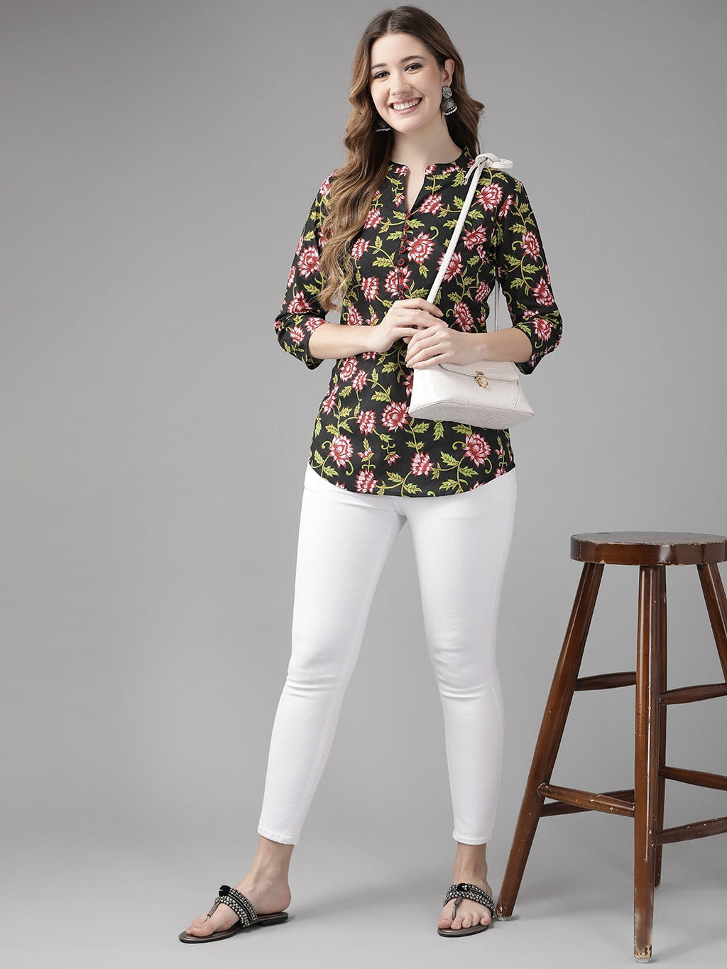 Yufta Black & Pink Floral Printed Top | Grocsy