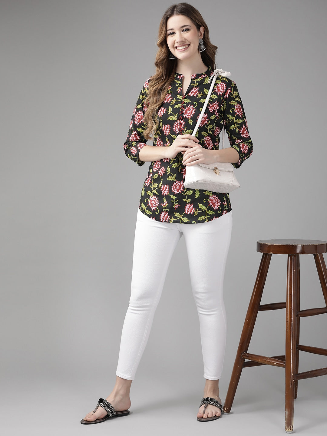Yufta Black & Pink Floral Printed Top | Grocsy