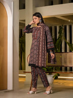 Yufta Black Pure Cotton Paisley Print Pakistani Style Kurta And Trousers With Dupatta Set | Grocsy