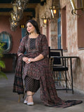 Yufta Black & Red Floral Print Straight Plus size Kurta Trouser And Dupatta Set | Grocsy