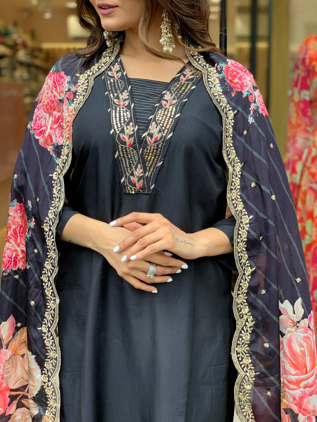 Yash Enterprise Black Rayon Embroidery Party Wear Suit Set | Grocsy