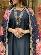 Yash Enterprise Black Rayon Embroidery Party Wear Suit Set | Grocsy
