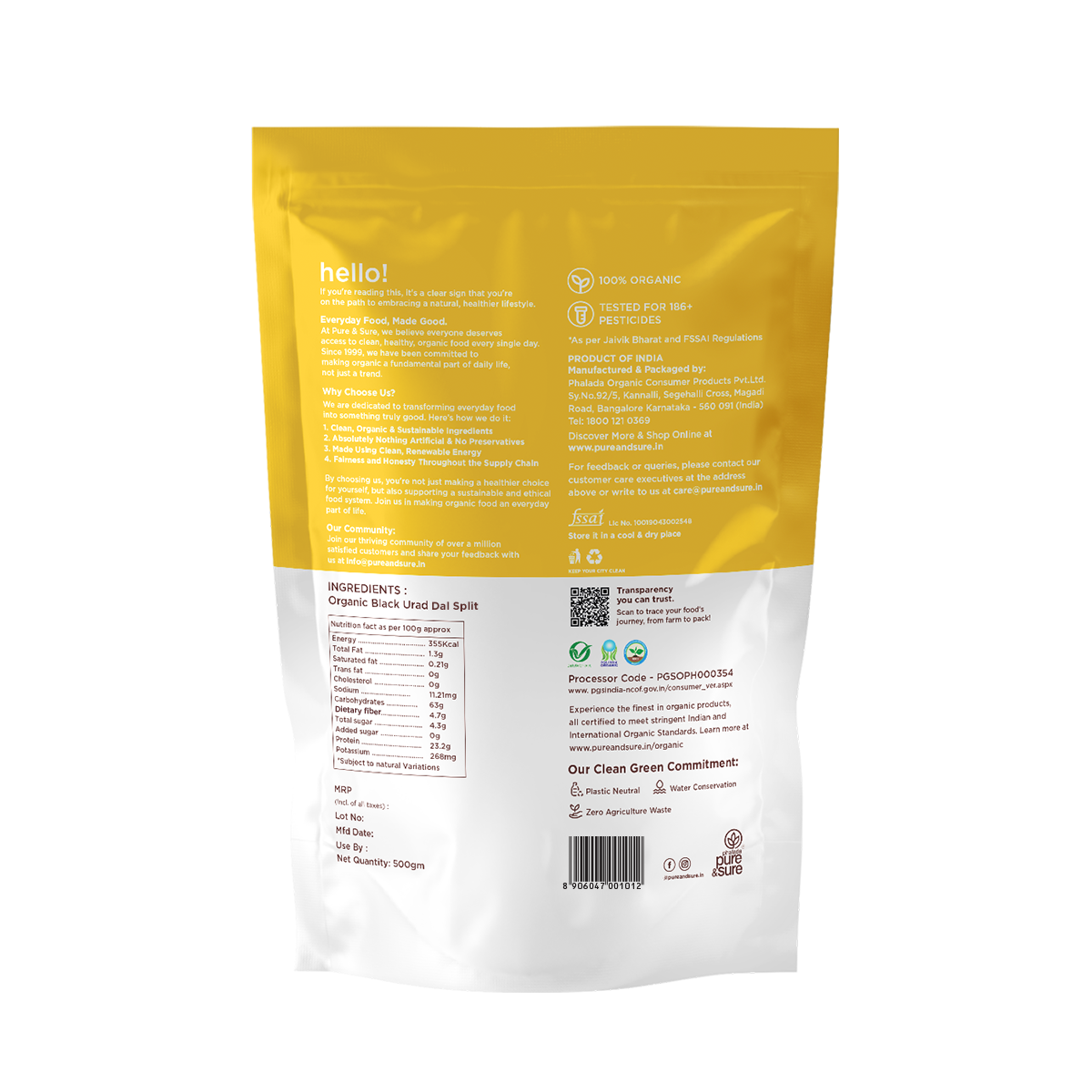 Pure & Sure Organic Black Urad Dal Split | Grocsy
