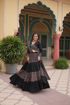Lorenvalley Black Printed Rayon Navratri Collection Lehenga Choli with Dupatta | Grocsy