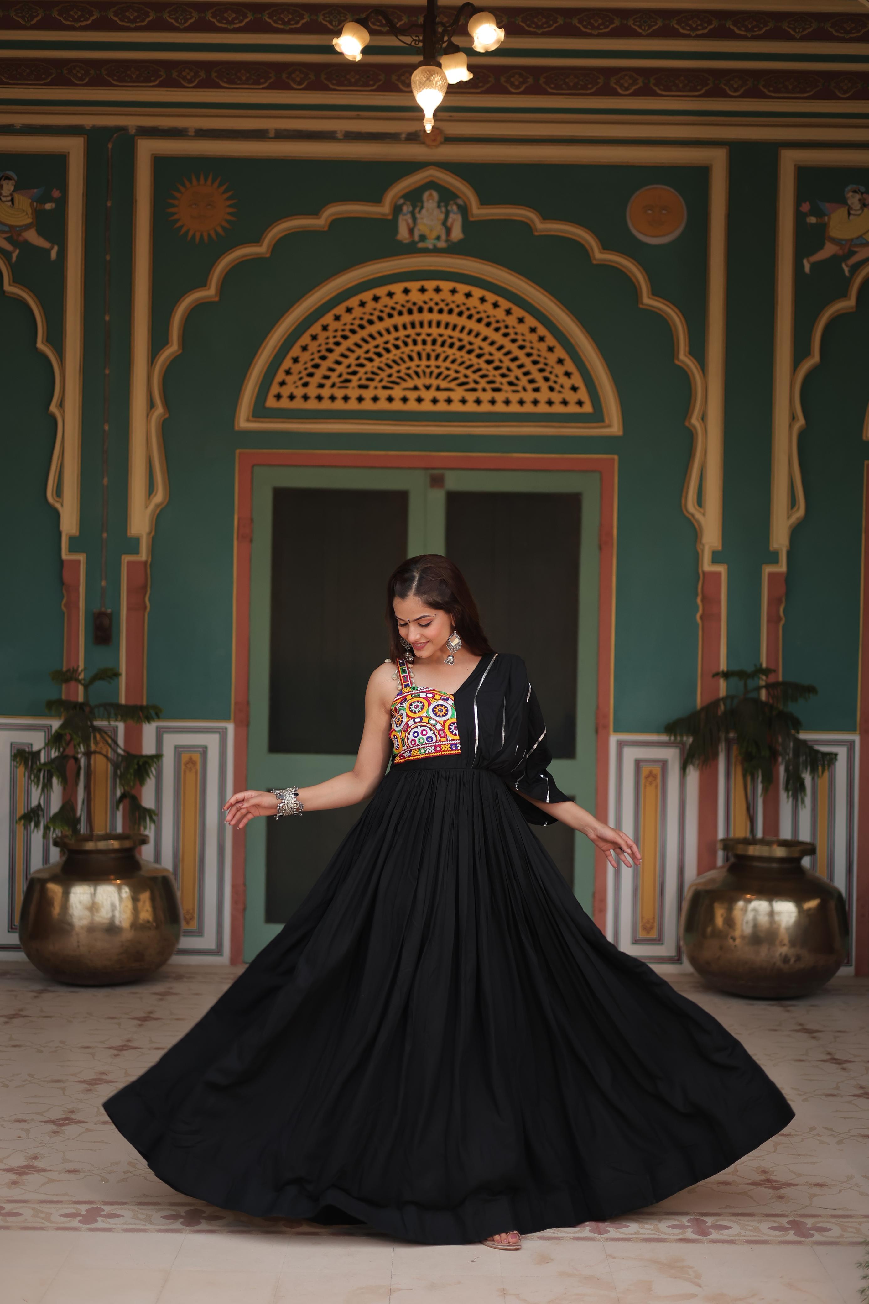Lorenvalley Black Rayon Fabric with Designer Lace Gown | Grocsy