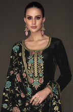 Lorenvalley Fashion Women Black Velvet Embroidered Salwar Suit Material | Grocsy