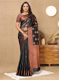 Lorenvalley Fashion Black Soft Katan Silk Woven Design Copper Zari Weaving Saree | Grocsy
