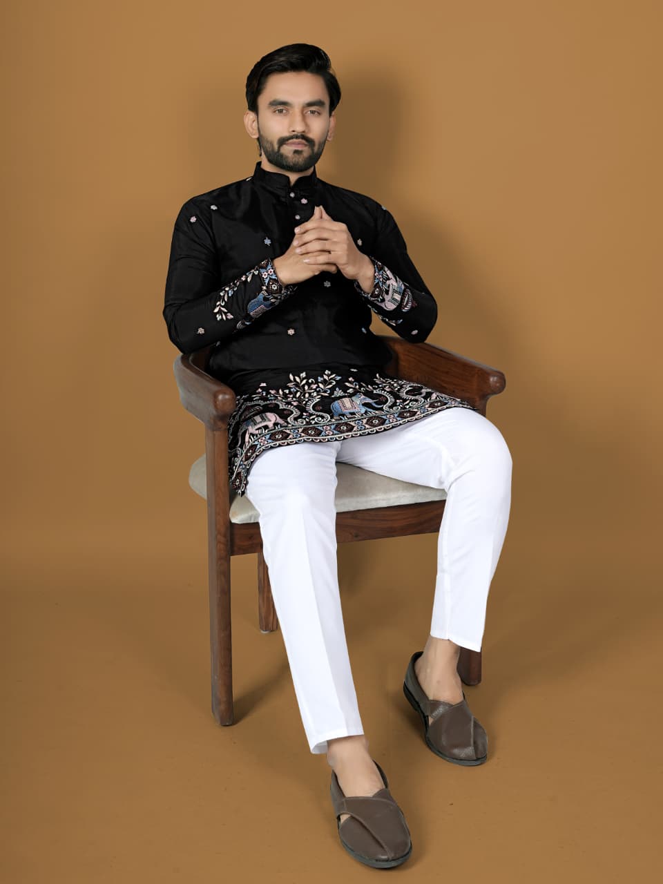 Anaita Black Embroidery Silk Straight Kurta | Grocsy