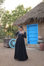 Lorenvalley Black Rayon Fabric With Real Mirror Work Gown | Grocsy
