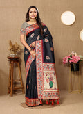 Lorenvalley Fashion Black Soft Paithani Silk Woven Design Rich Meenakari Zari Weaving Pallu Saree | Grocsy