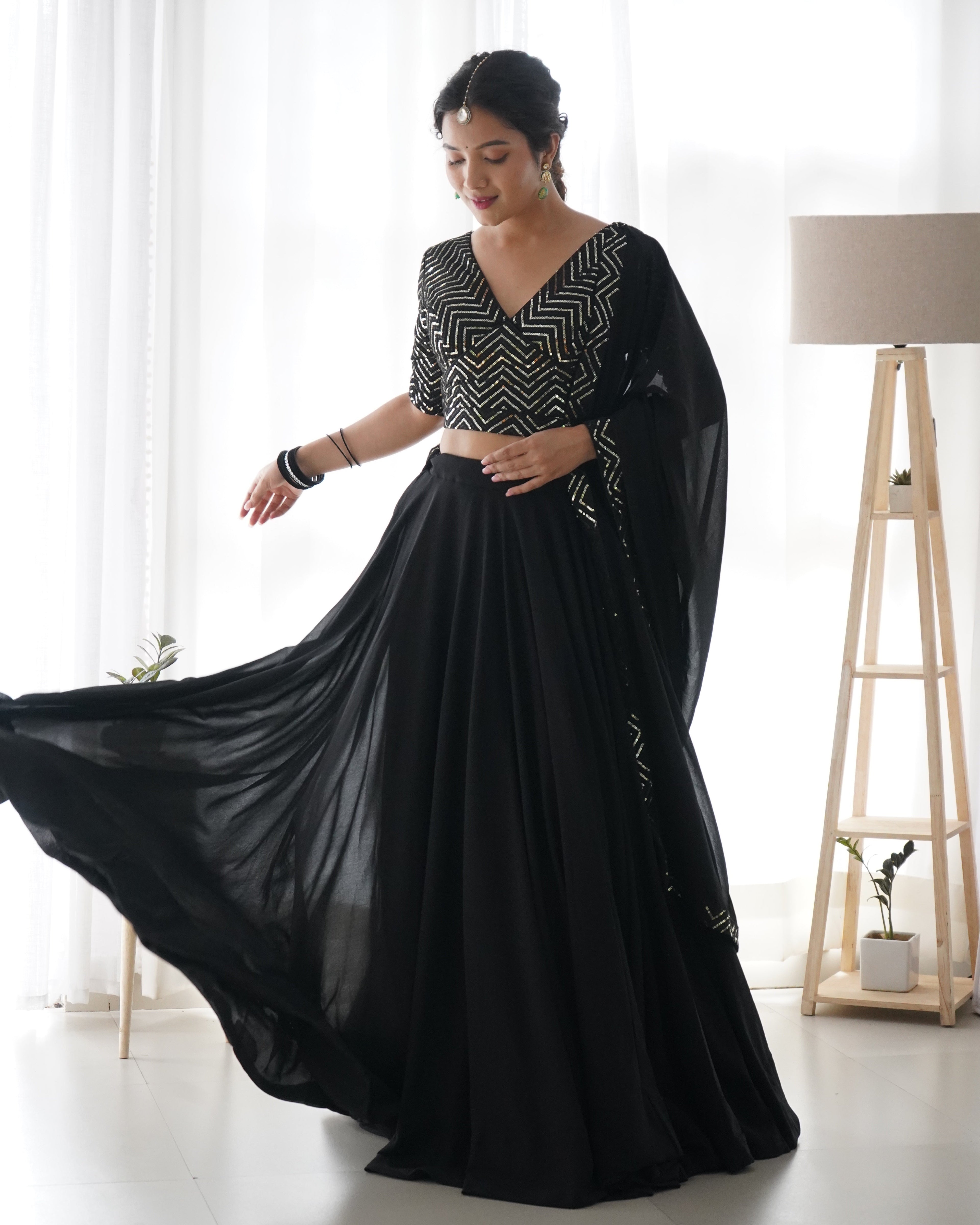 Lorenvalley Black Faux Georgette Plain Micro Cotton Full Inner with Canvas Patta Double Lining Lehenga Choli | Grocsy