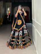 Lorenvalley Black Rayon With Printed Silk Original Mirror Gamthi Work Lehenga Choli With Dupatta | Grocsy