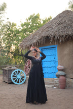 Lorenvalley Black Rayon Fabric With Real Mirror Work Gown | Grocsy