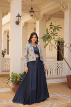 Lorenvalley Black Premium Chinnon Lehenga Choli with Jacquard Woven Design Koti | Grocsy