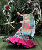 Lorenvalley Black Premium Rayon Lehenga with Choli with Digital Printed with Gotta Patti Lace Border Dupatta Set | Grocsy