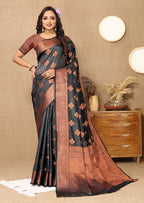 Lorenvalley Fashion Black Soft Katan Silk Woven Design Copper Zari Weaving Saree | Grocsy