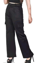 PAVONINE Black Color Cotrise Fabric With 4 pockets Cargo/Trousers For Girls & Women | Grocsy